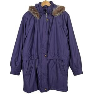 Vintage Gallery Raccoon Fur Trim Jacket Winter Coat Zip Snap Purple - M